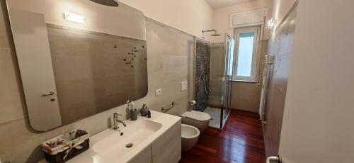 斯培西亚Casa Di Ariel的一间带水槽、卫生间和镜子的浴室