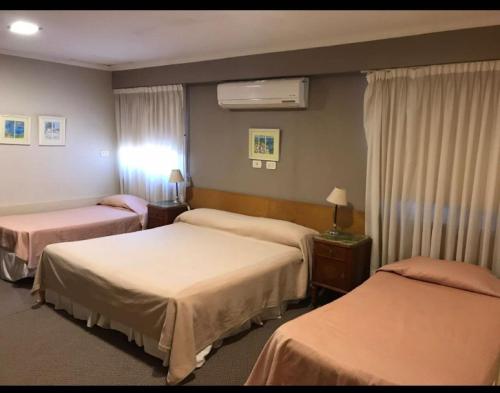 雷西斯膝西亚Del Pomar Hotel Boutique的一间酒店客房,房间内设有三张床