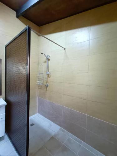 南迪Balabala Bed & Breakfast的浴室里设有玻璃门淋浴