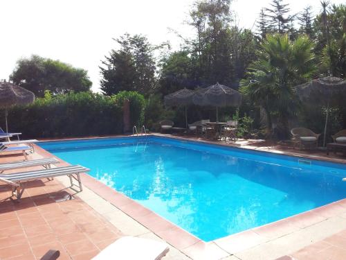 奥尔梅多Casa Vacanze I Piani的一个带椅子和遮阳伞的大型蓝色游泳池
