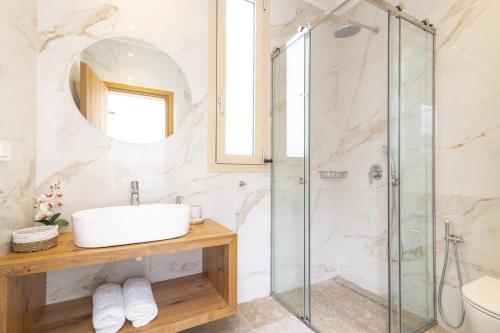 普莱诺斯Villa Mavra的一间带水槽和淋浴的浴室