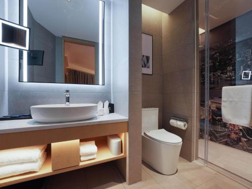 天津丽柏酒店天津空港滨海国际机场店的一间带水槽和卫生间的浴室
