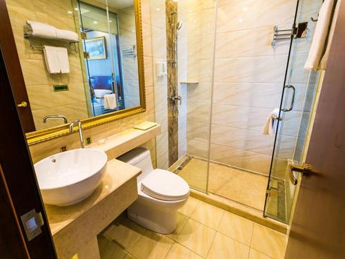 嘉定维也纳国际上海虹桥国展中心爱特路酒店的一间带水槽、卫生间和淋浴的浴室