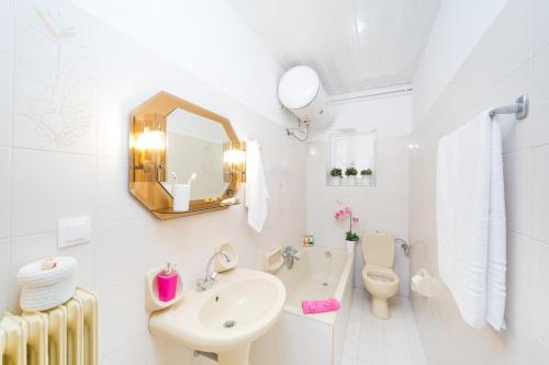 Ágios ProkópiosIoli Traditional Corfu Residence的一间带水槽、卫生间和镜子的浴室