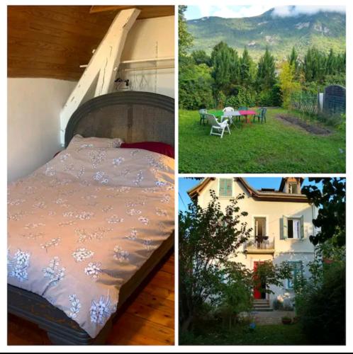 La TroncheColocation proche fac de médecine的两张照片,一张床和一个带院子的房子