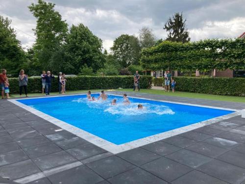 GrashoekCamping de Peelweide的一群人在游泳池玩耍