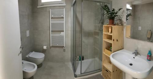 Castion VeroneseCasa betulla的带淋浴、盥洗盆和卫生间的浴室