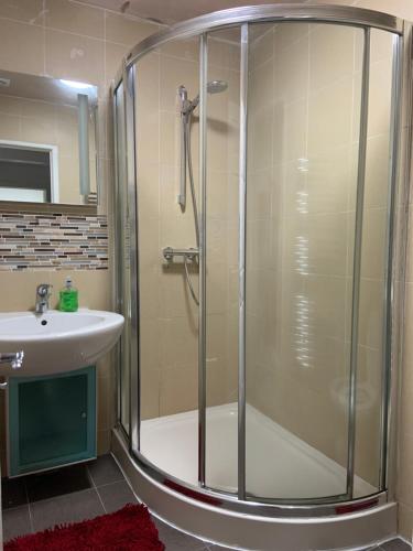 海维康2 Bedroom Property Independent with Pakring的带淋浴和盥洗盆的浴室