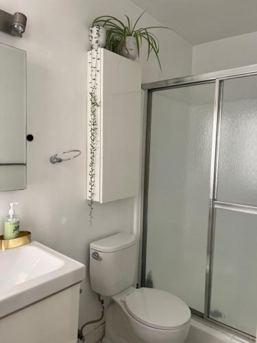 洛杉矶Laurel house weho historic district的白色的浴室设有卫生间和水槽。