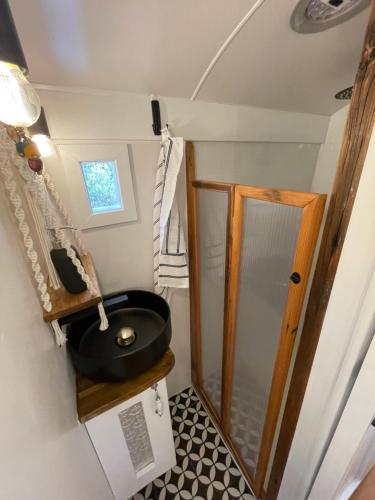 FaradayBUS - Tiny home - 1980s classic with off grid elegance的一间小房子里带厕所的浴室