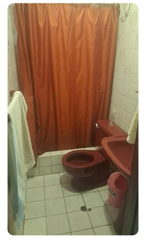 伊洛Sientete en casa的一间带红色卫生间和水槽的浴室