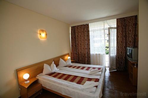 尼普顿Hotel Istria的酒店客房设有两张床和电视。