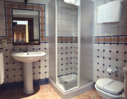 特雷韦莱斯Hotel Rural Pepe Alvarez的一间带水槽、淋浴和卫生间的浴室
