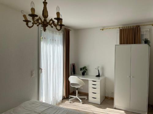 Individual house free parking wifi Netflix Disney next to EPFL Lausanne的电视和/或娱乐中心