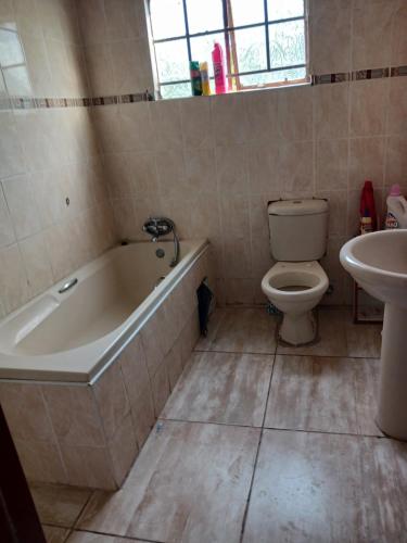 马翁Partulaka Rest Inn的带浴缸、卫生间和盥洗盆的浴室