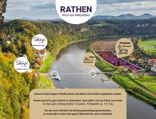 库洛特拉森STEIGER Hotel Elbschlösschen Rathen的河葡萄干及其景点地图