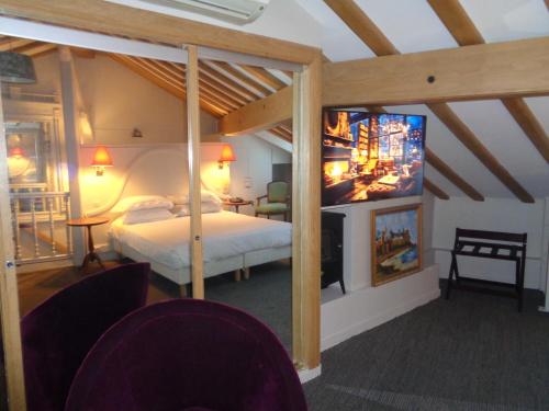 巴黎德格尔巴黎圣母院酒店的一间卧室配有一张床和一台平面电视