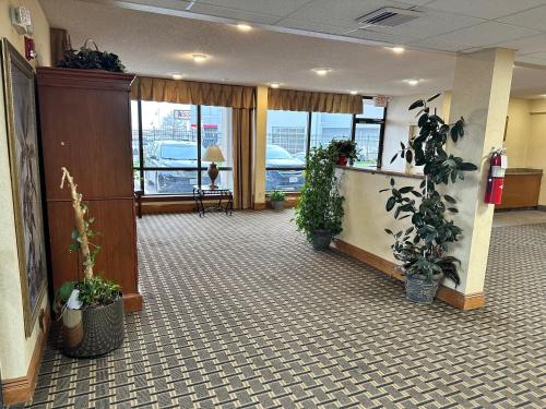 达拉斯Executive Inn的办公室大厅,办公室里装有盆栽植物