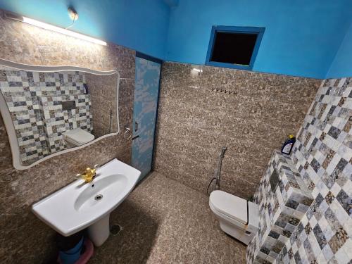 勒克瑙Sunlit stays-Forest view的一间带水槽和卫生间的浴室