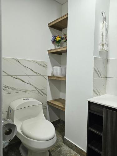 菲兰迪亚Apartamento en Filandia的白色的浴室设有卫生间和水槽。