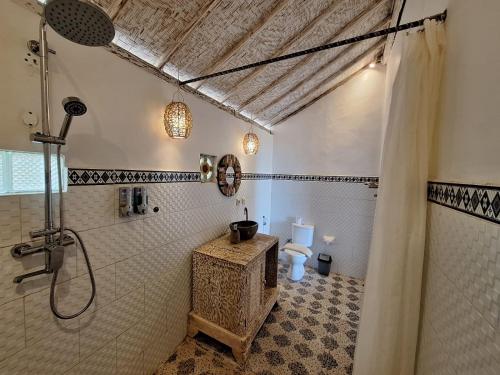 珀尼达岛La Colina Bungalow的带淋浴和卫生间的浴室