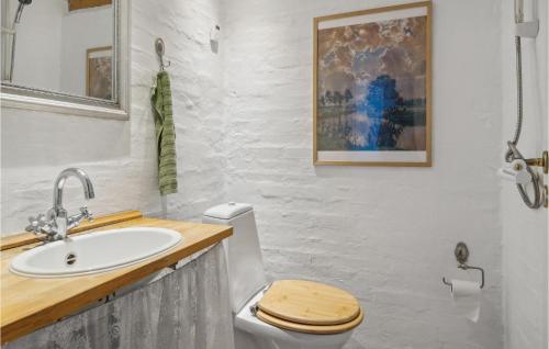 Kirke SåbyAmazing Home In Kirke Sby With Kitchen的白色的浴室设有卫生间和水槽。