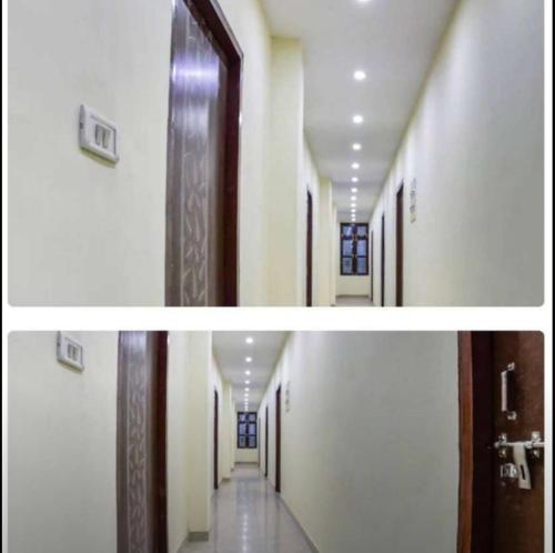 DānāpurShaurya Villa Guest House的两张带门和走廊的四面墙的走廊照片