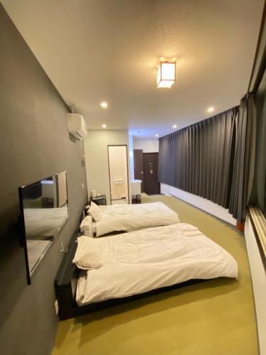 Nakamachiロマンスホテル（Romance Hotel）的一间医院的两张床位,配有镜子