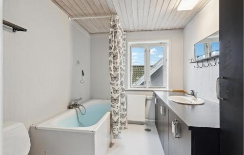 福堡Nice Home In Faaborg With Wifi的带浴缸、卫生间和盥洗盆的浴室