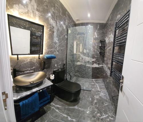丹吉尔ABM house的一间带水槽、卫生间和淋浴的浴室