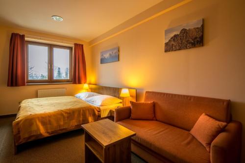 塔查斯卡-鲁穆尼卡Vila Borievka的酒店客房,配有床和沙发