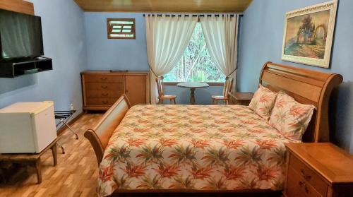 弗洛里亚努元帅镇Pousada Recanto Lisieux的一间卧室配有一张床、一个梳妆台和一扇窗户。