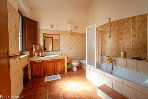 Ulà TirsoSa Tanchitta的带浴缸、卫生间和盥洗盆的浴室
