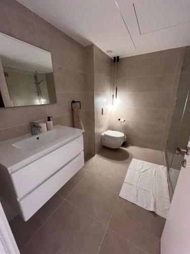埃拉特סויטה מול הים סיסייד的浴室配有白色水槽和卫生间。