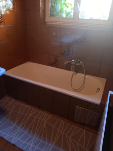 兰克韦尔Ländlezimmer的浴室设有浴缸和淋浴。