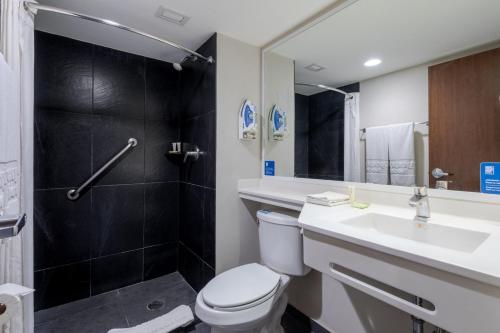 瓜达拉哈拉瓜达拉哈拉机场城市快捷酒店的浴室配有卫生间、盥洗盆和淋浴。
