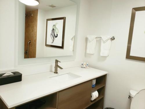 瓦尔多斯塔Comfort Suites的一间带水槽和镜子的浴室