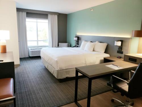 瓦尔多斯塔Comfort Suites的配有一张床和一张书桌的酒店客房