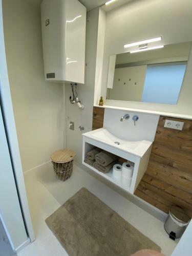 巴特塔茨曼斯多夫Ferienwohnung Simon的一间带水槽和镜子的浴室