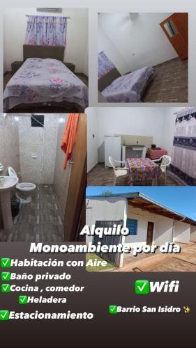 恩卡纳西翁Hospedaje 3 DE MAYO的卧室和浴室照片的拼合