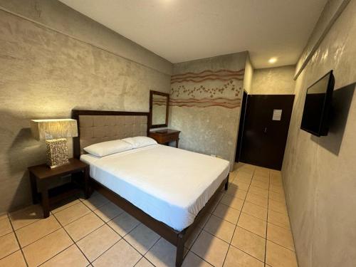 CandelariaCasa Patricia Hotel & Resort的一间卧室配有一张床和一台电视