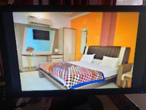 珀勒德布尔Hotel Pratap Regal,Bharatpur的一张卧室的照片,卧室内配有一张床和电视
