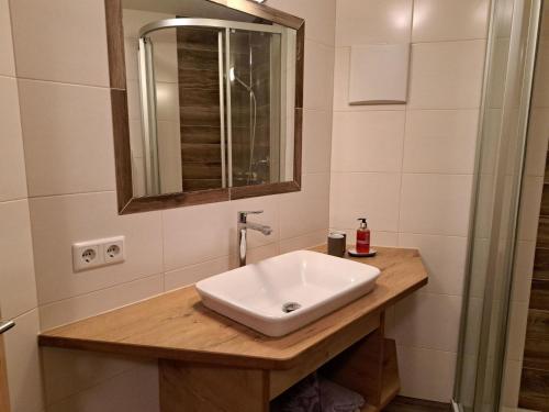 弗林肯贝格Apartment Alpina-1 by Interhome的浴室设有白色水槽和镜子