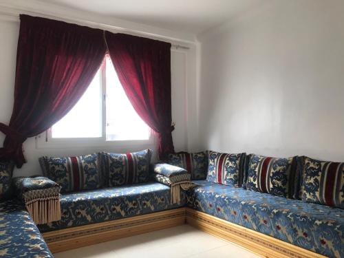 丹吉尔Appartement Tanger diari的带沙发和窗户的客厅