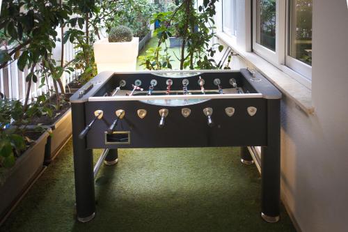 巴勒莫Hostelò - Luxury Hostel的植物间里的黑桌上足球