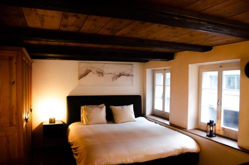 苏黎世MANY'S historical city central APARTMENTS的卧室配有一张白色大床和两个窗户