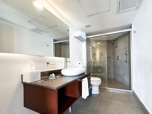 马萨特兰Park Inn by Radisson Mazatlan的一间带水槽和卫生间的浴室