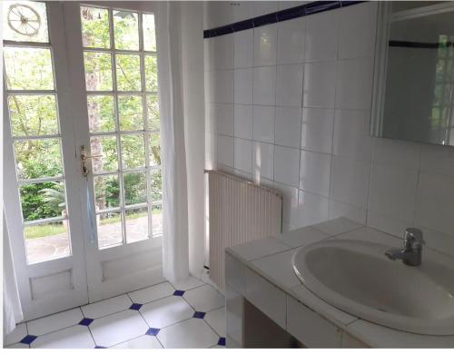 巴约讷Mendiska的白色的浴室设有水槽和窗户。