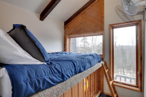 Iron RiverIron River Retreat with Sauna Walk to Ski Brule!的窗户的小房子里的一张床位