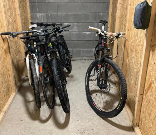 特隆赫姆Sentral v Nidelva的两辆自行车停放在车库里,彼此相邻